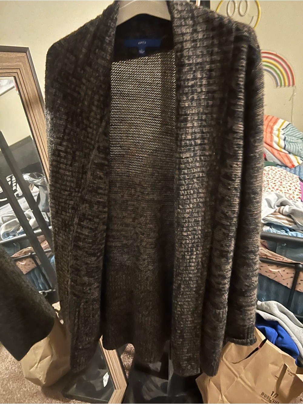 Cozy Women's Cardigan Sweater - Charcoal and 6 blouses. Size Large and Medium